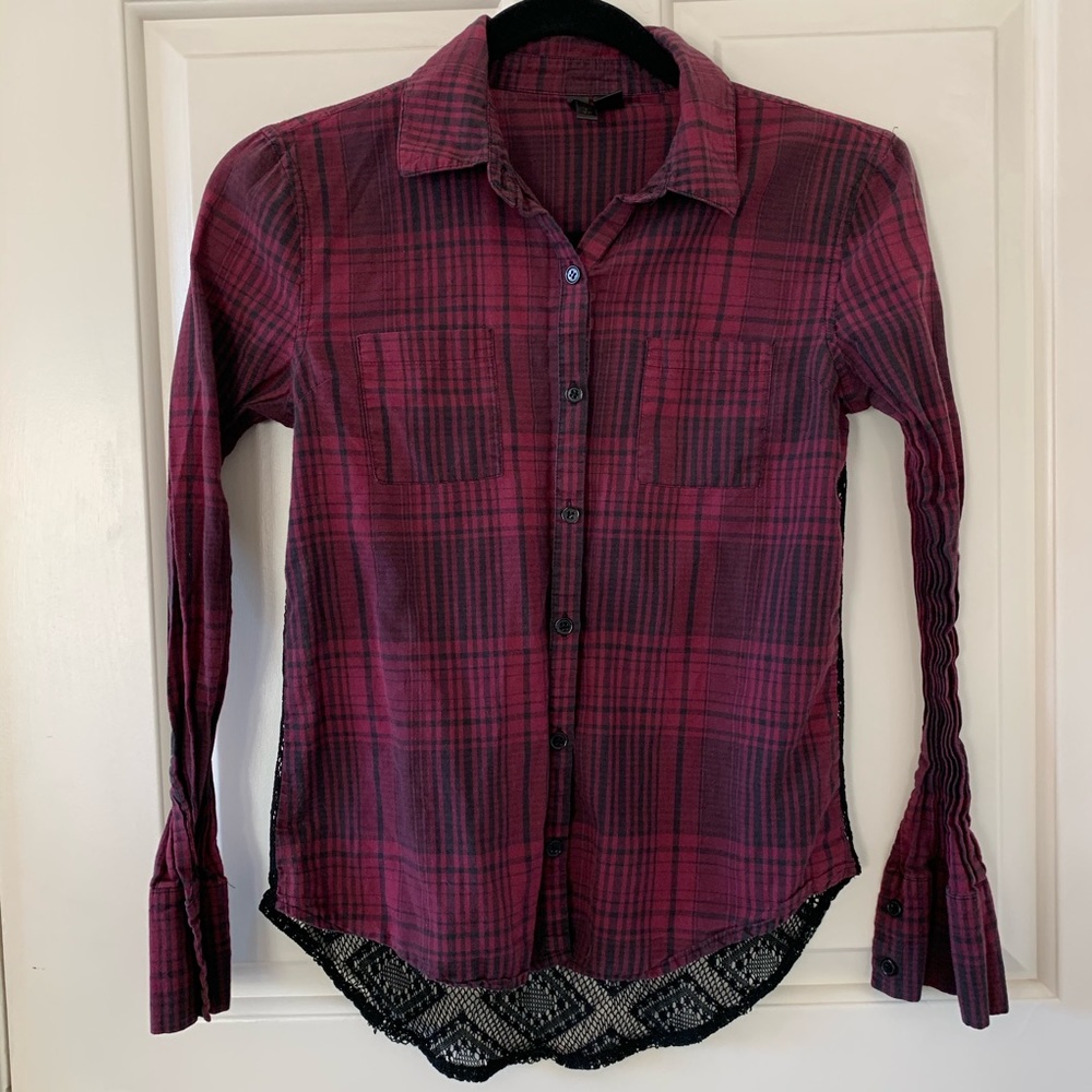 Full Tilt Plaid Flannel with Lace Detail
